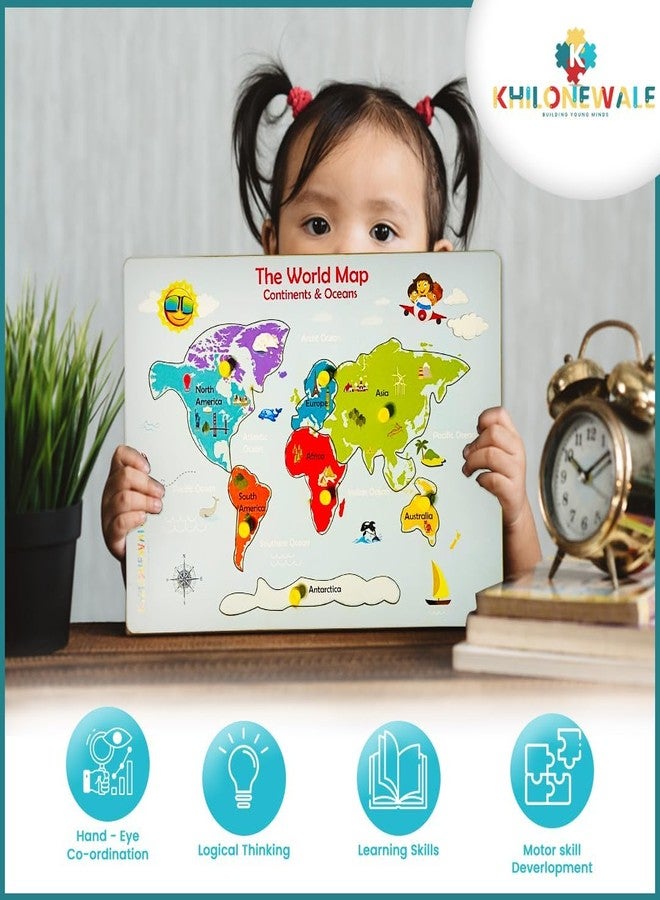 Khilonewale Kid's Wooden World Map Puzzle, Educational Activity for Kids, Toddlers and Preschoolers - Image 3